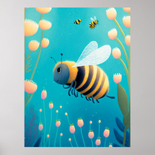 Whimsical Bumble Bees and Blume Poster