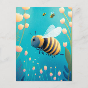 Whimsical Bumble Bees and Blume Postkarte