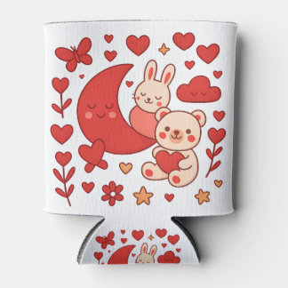 Whimsical Bunny and Bear Moon Heart Can Cooler Dosenkühler