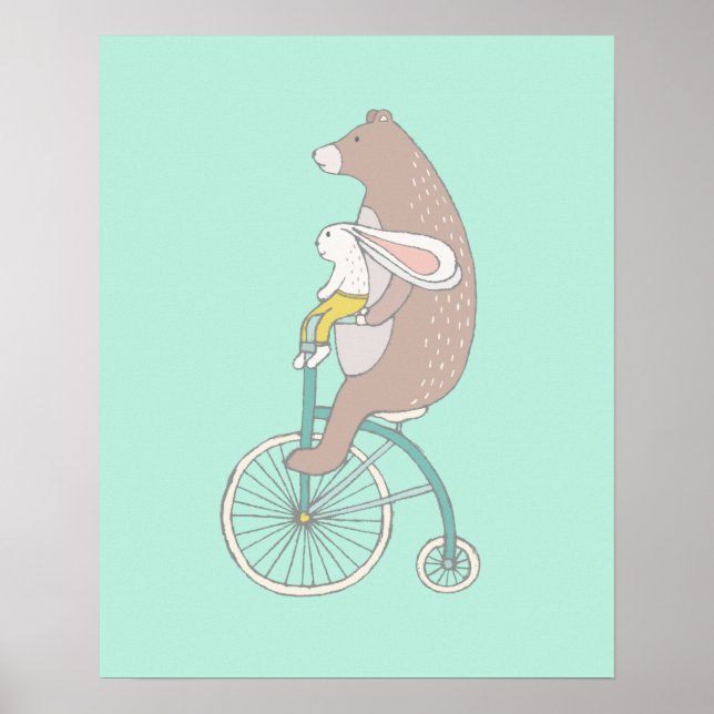 Whimsical Bunny and Bear Reiten Poster (Vorne)