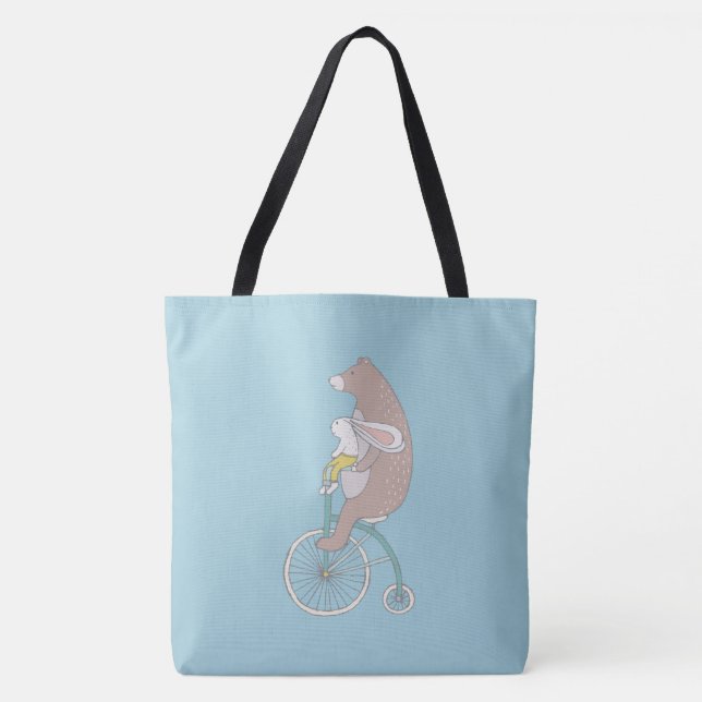 Whimsical Bunny and Bear Reiten Tasche (Vorderseite)