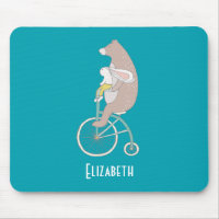 Whimsical Bunny and Bear Riding Together