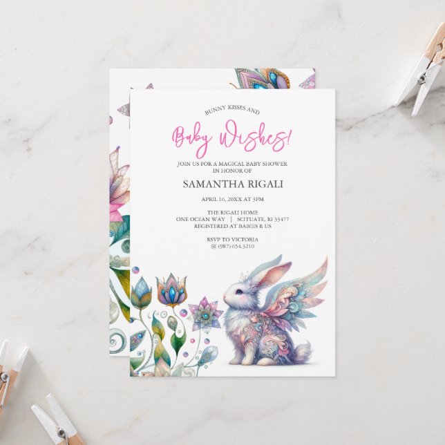 Whimsical Bunny Baby Shower Einladungen (Vorderseite/Rückseite Beispiel)