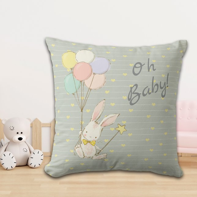 Whimsical Bunny Balloons und Blume Baby Kissen (Von Creator hochgeladen)