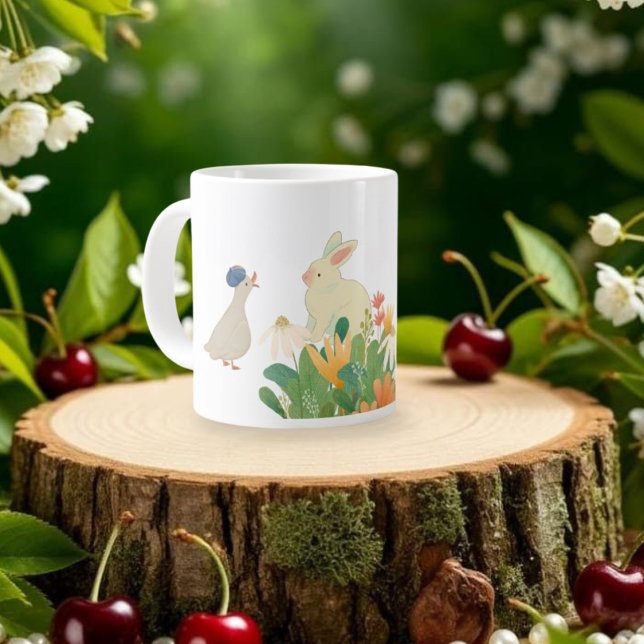 Whimsical Bunny & Bird in Bloom - Niedlicher Frühl Jumbo-Tasse (Von Creator hochgeladen)