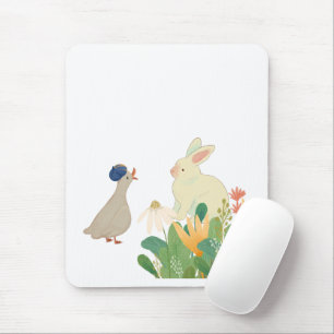 Whimsical Bunny & Bird in Bloom - Niedlicher Frühl Mousepad