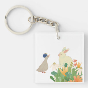Whimsical Bunny & Bird in Bloom - Niedlicher Frühl Schlüsselanhänger
