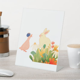 Whimsical Bunny & Bird in Bloom - Niedlicher Frühl Sockelschild