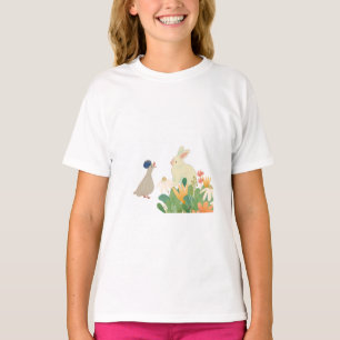 Whimsical Bunny & Bird in Bloom - Niedlicher Frühl T-Shirt
