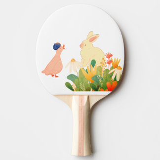 Whimsical Bunny & Bird in Bloom - Niedlicher Frühl Tischtennis Schläger