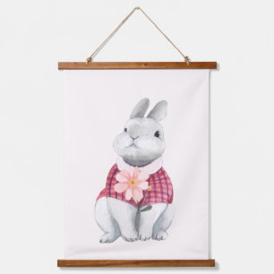 Whimsical Bunny Blume Holz Kinderzimmer Dekoration Wandteppich Mit Holzrahmen