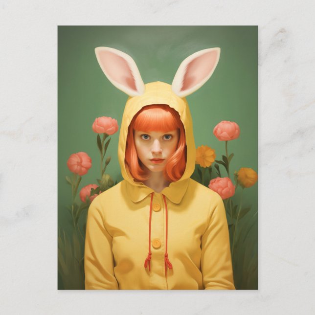Whimsical Bunny Hooded Girl Postkarte (Vorderseite)