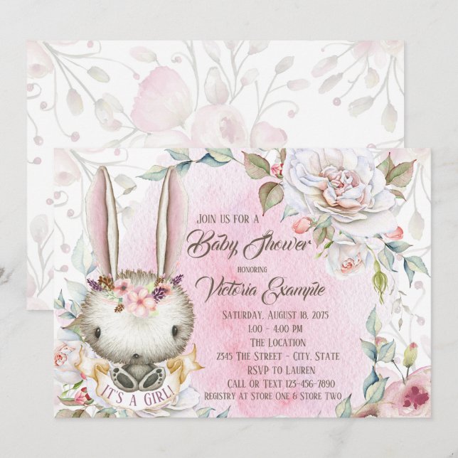 Whimsical Bunny Rabbit Baby Shower Einladungen (Vorne/Hinten)