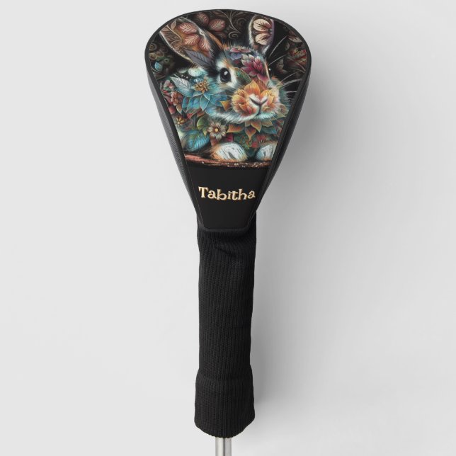 Whimsical Bunny Rabbit Personalisiert Golf Headcover (Vorderseite)