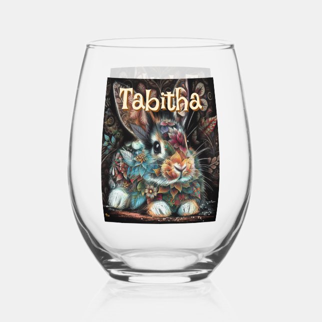 Whimsical Bunny Rabbit Personalisiert Weinglas Ohne Stiel (Vorderseite)