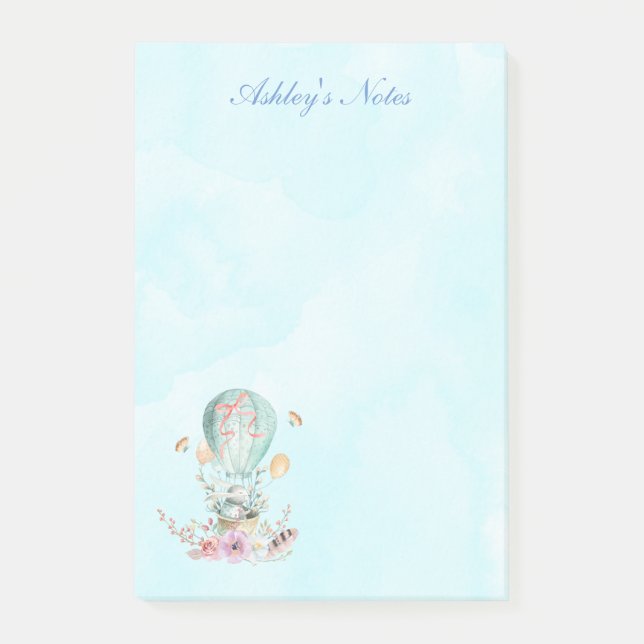 Whimsical Bunny Riding in einem Heißluftballon Cus Post-it Klebezettel (Vorderseite)