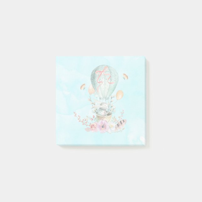 Whimsical Bunny Riding in einem Heißluftballon Post-it Klebezettel (Vorderseite)