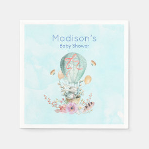 Whimsical Bunny Riding in einem Heißluftballon Serviette