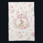 Whimsical Bunny Teapot Floral Spring Geschirrtuch<br><div class="desc">Cute bunny peeking from behind a floral teapot. Light cream background with delicate pink and white blossoms. Perfect for adding a touch of cottagecore charm to any home, or as a thoughtful gift for nature lovers, tea enthusiasts, and anyone who adores cute animals and beautiful flowers. A truly special piece...</div>