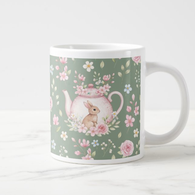 Whimsical Bunny Teapot Floral Spring  Jumbo-Tasse (Rechts)