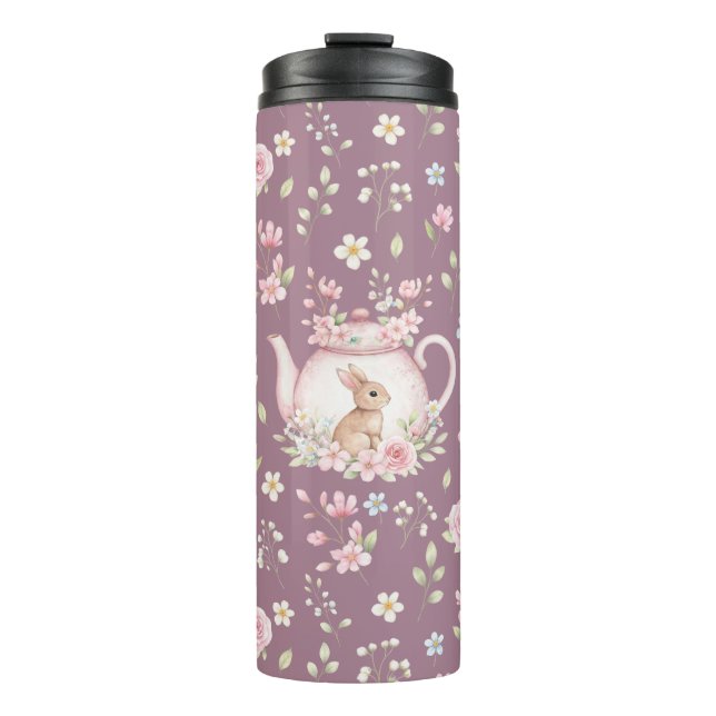 Whimsical Bunny Teapot Floral Spring  Thermosbecher (Vorderseite)