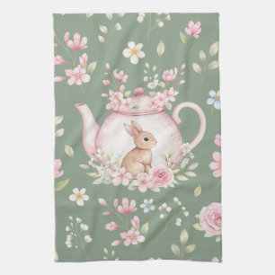 Whimsical Bunny Teekanne Floral Frühling  Geschirrtuch