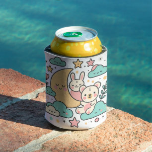 Whimsical Bunny und Bär umarmen den Mond Dosenkühler