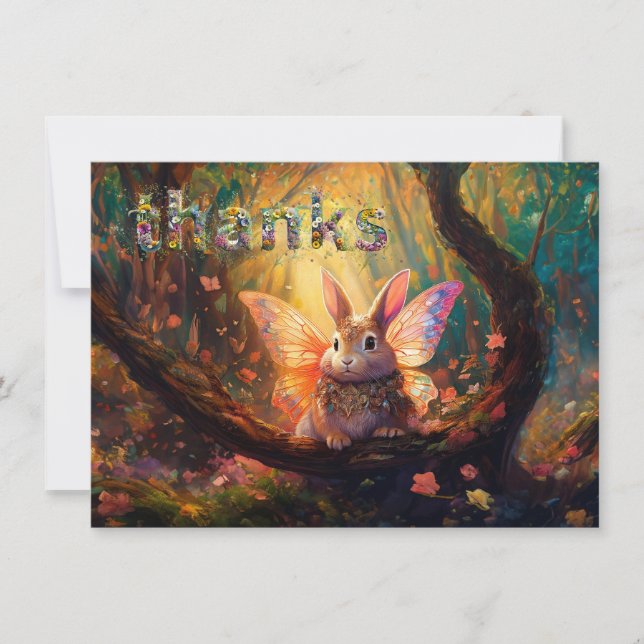 Whimsical Bunny verzaubert Wald Dankeskarte (Vorderseite)
