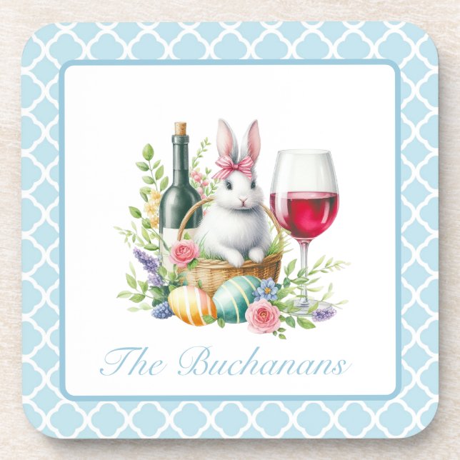 Whimsical Bunny & Wine Design Hartkunststoff Unter Getränkeuntersetzer (Vorderseite)