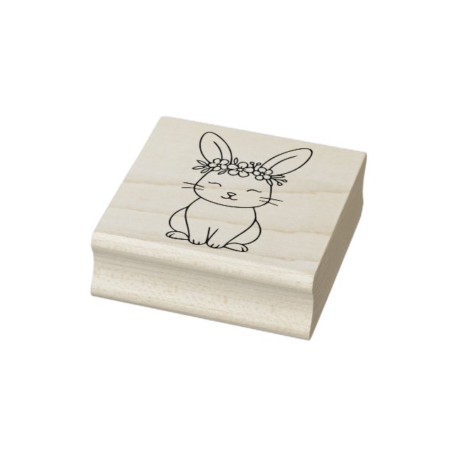 Whimsical Bunny with Floral Crown Line Art  Gummistempel (Stempel)