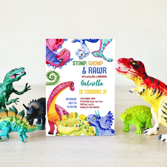 Whimsical bunt Dinosaurier Kindergeburtstag Party Einladung (Von Creator hochgeladen)
