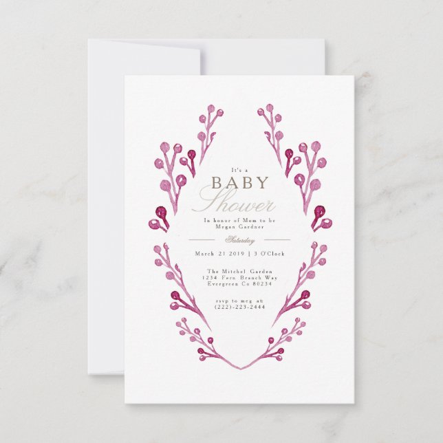 Whimsical Burgundy Berry Babydusche | Einladung (Vorderseite)