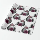 Whimsical Burgundy Bloral Skulls Gothic Wedding Geschenkpapier<br><div class="desc">Weiße gotische bordeauxrote Blumenschädel Hochzeitsverpackungspapier.</div>