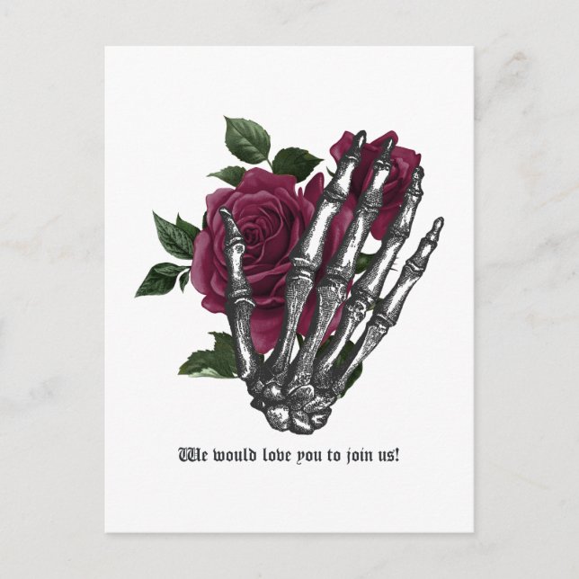Whimsical Burgundy Floral Gothic Hochzeitsfeier Er Postkarte (Vorderseite)