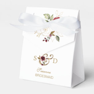 Whimsical Burgundy Gold Blume Monogram Wedding Geschenkschachtel