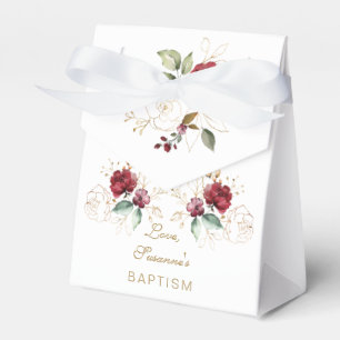 Whimsical Burgundy Gold Blume Monogramm Taufe Geschenkschachtel