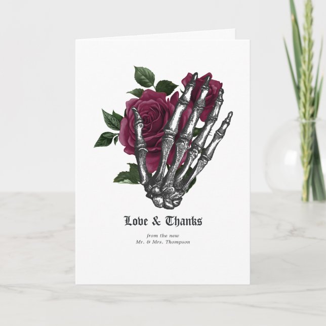Whimsical Burgundy Gothic Wedding Dankeskarte (Vorderseite)