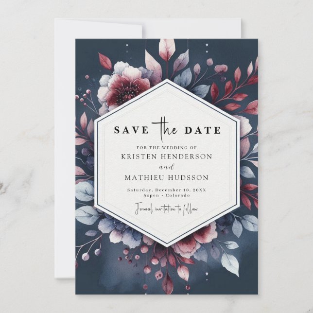 Whimsical Burgundy Wedding Save The Date (Vorderseite)