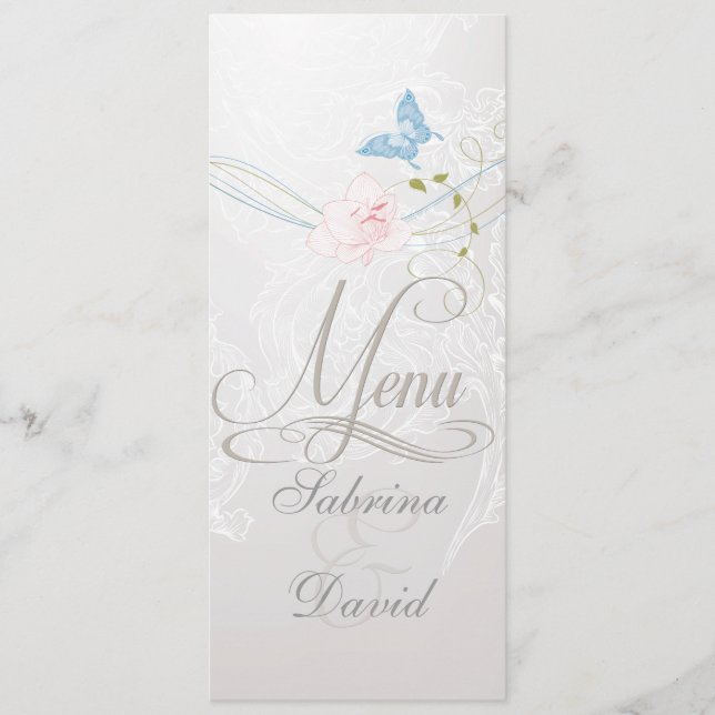 Whimsical Butterfets und Lace Menu Menükarte (Vorderseite)