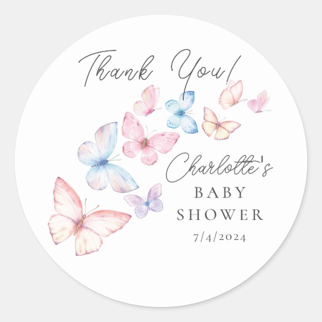 Whimsical Butterflies Babydusche Runder Aufkleber (Vorderseite)