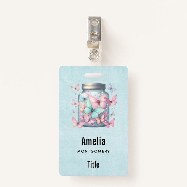 Whimsical Butterflies in a Jar Ausweis (Vorderseite mit Klammer)