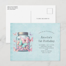 Whimsical Butterflies in a Jar Birthday Einladungspostkarte