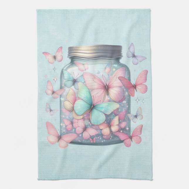 Whimsical Butterflies in a Jar Geschirrtuch (Vertikal)