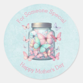 Whimsical Butterflies in a Jar Mother's Day Runder Aufkleber