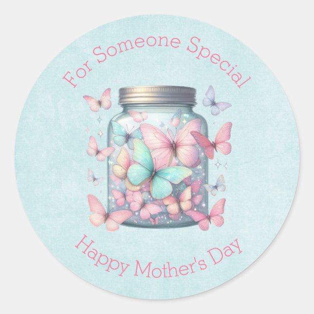 Whimsical Butterflies in a Jar Mother's Day Runder Aufkleber (Vorderseite)