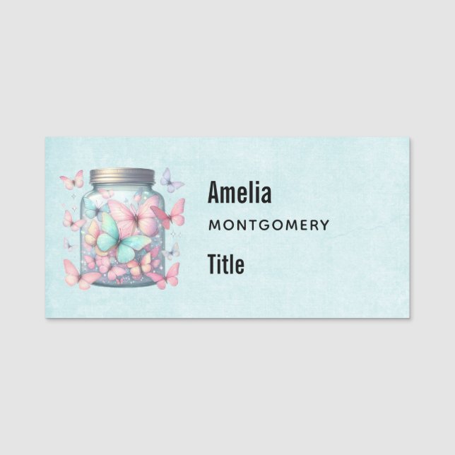 Whimsical Butterflies in a Jar Namensschild (Vorderseite)