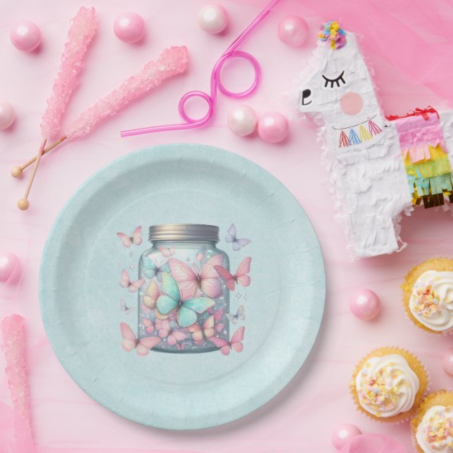 Whimsical Butterflies in a Jar Pappteller (Party)