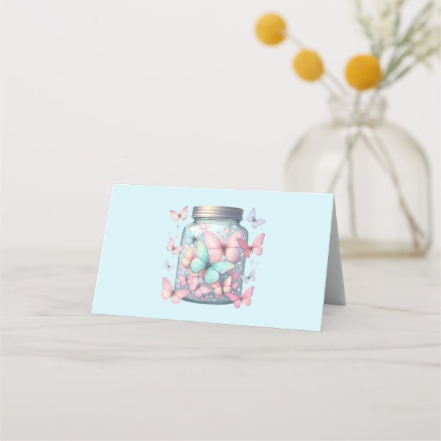 Whimsical Butterflies in a Jar Platzkarte (Vorderseite)