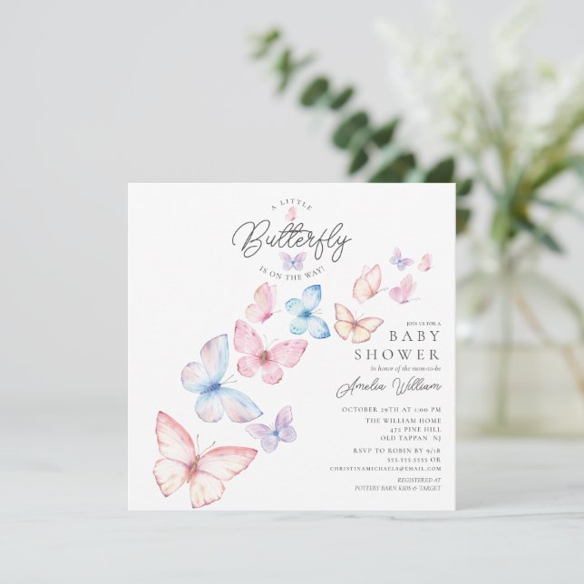 Whimsical Butterflies Kinderdusche Einladung (Stehend Vorderseite)