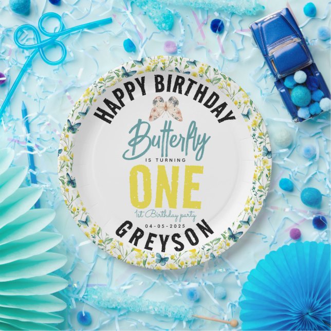 Whimsical Butterfly Floral 1. Geburtstag Pappteller (Party)